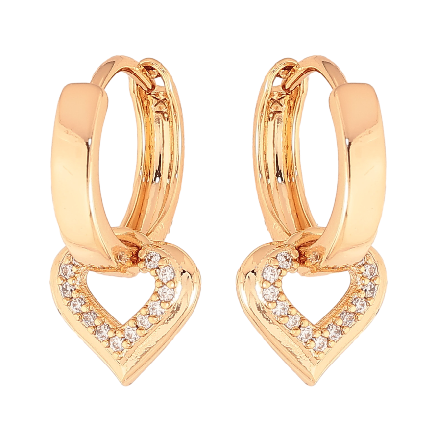 Серьги Xuping цвет Позолота 18K подвески на колечках "Сердечки" 2 в 1 фото №1