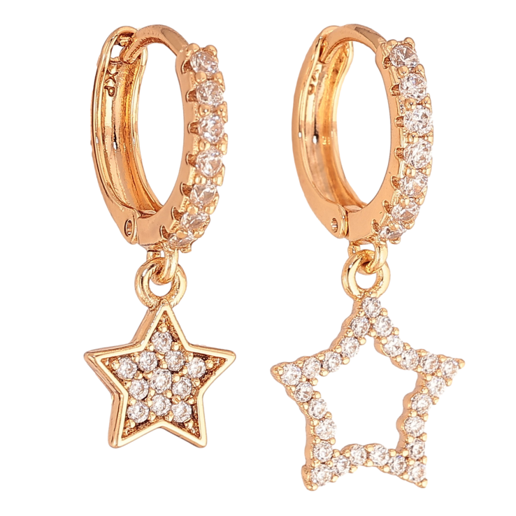 Серьги Xuping цвет Позолота 18K подвески на колечках "Ассиметричные звездочки" фото №12