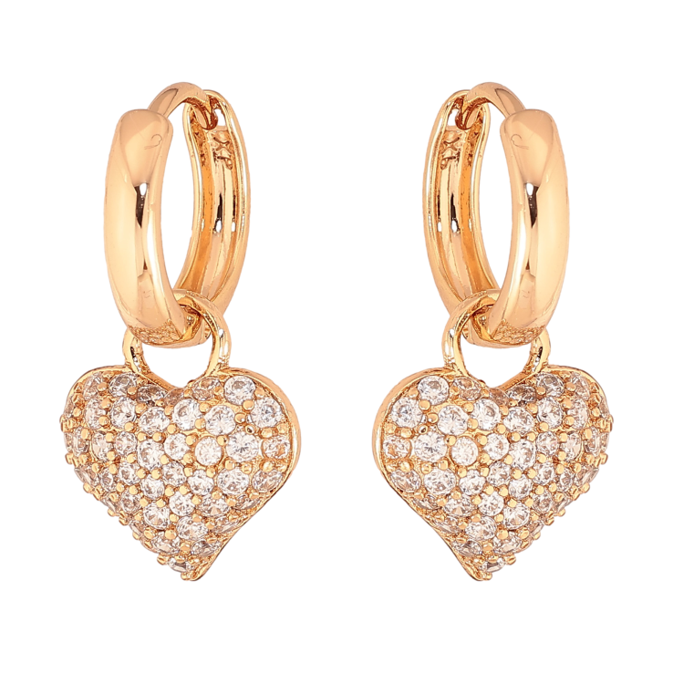 Сережки Xuping колір Позолота 18K підвіски на колечках "Сердечки з інкрустацією кристалами" 2 в 1 фото №16
