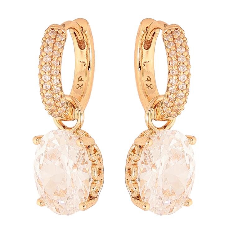 Серьги Xuping цвет Позолота 18K подвески на колечках "Кристальный блеск" 2 в 1 фото №6