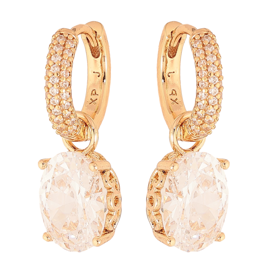 Серьги Xuping цвет Позолота 18K подвески на колечках "Кристальный блеск" 2 в 1 фото №1