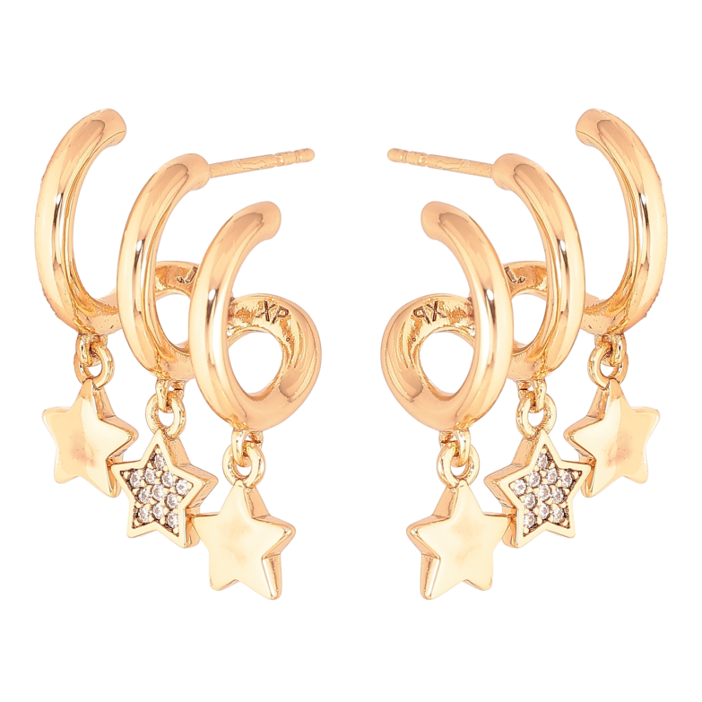 Серьги Xuping цвет Позолота 18K пусеты "Звездные подвески" фото №13