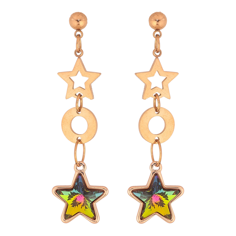 Серьги Xuping цвет РО с кристаллами Swarovski пусеты "Звездные подвески с кристаллами Vitrail Medium" фото №4