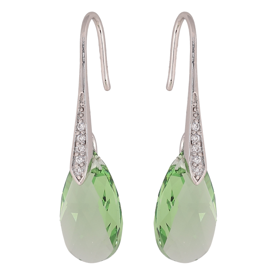 Серьги Xuping цвет Родий с кристаллами Swarovski французский замок "Грушевидные кристаллы Peridot" фото №1 Серьги Xuping цвет Родий с кристаллами Swarovski французский замок "Грушевидные кристаллы Peridot" фото №1