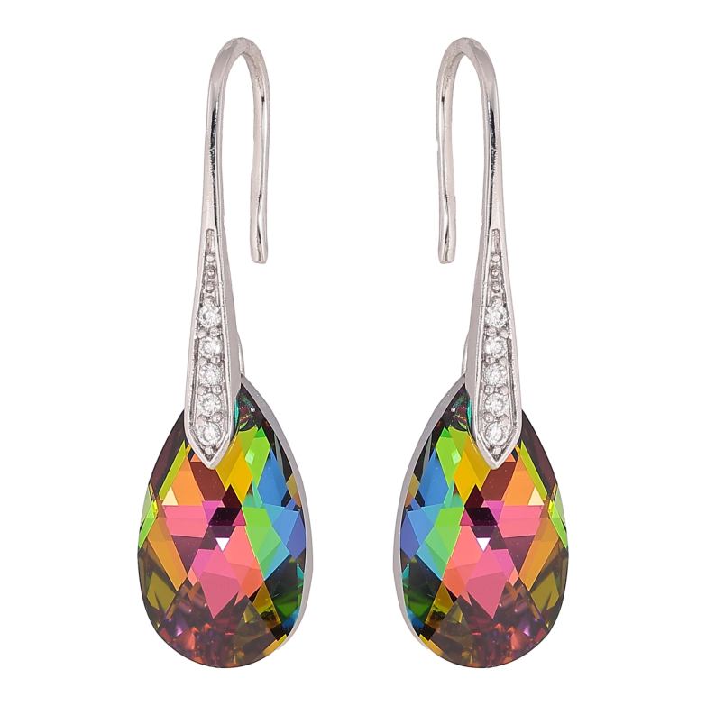 Сережки Xuping колір Родій з кристалами Swarovski французький замок "Грушоподібні кристали Vitrail Medium" фото №1
