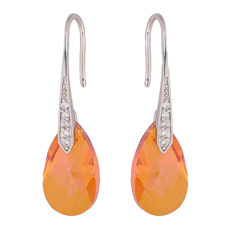 Серьги Xuping цвет Родий с кристаллами Swarovski французский замок "Кристальная капелька Tangerine" фото №6
