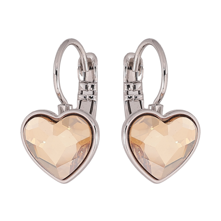 Серьги Xuping цвет Родий с кристаллами Swarovski французский замок "Кристальное сердечко Golden Shadow на дужке" фото №18