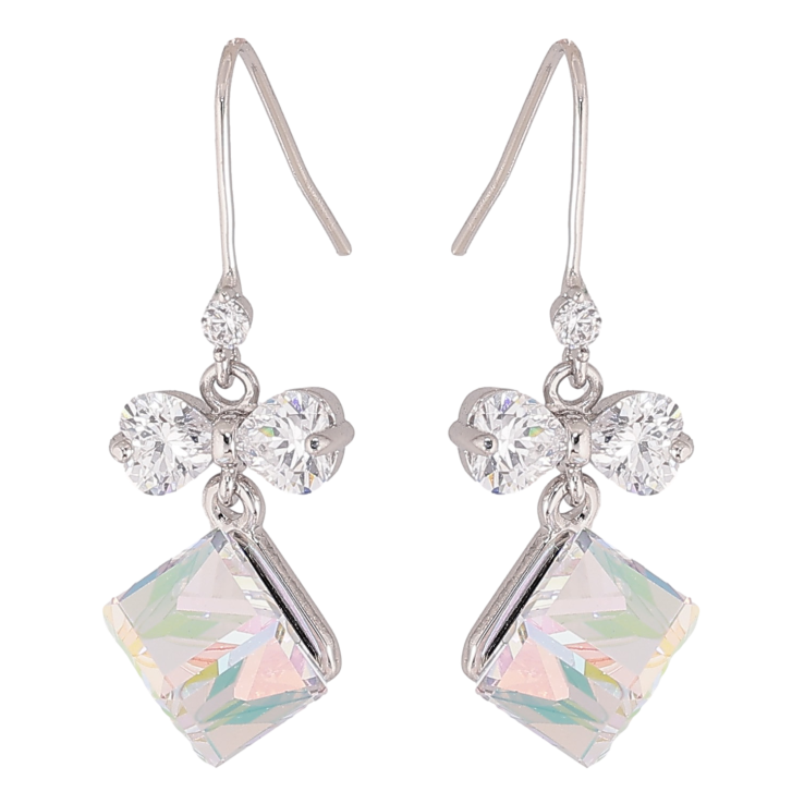 Серьги Xuping цвет Родий с кристаллами Swarovski французский замок "Кристальные кубики Shimmer с бантами" фото №2