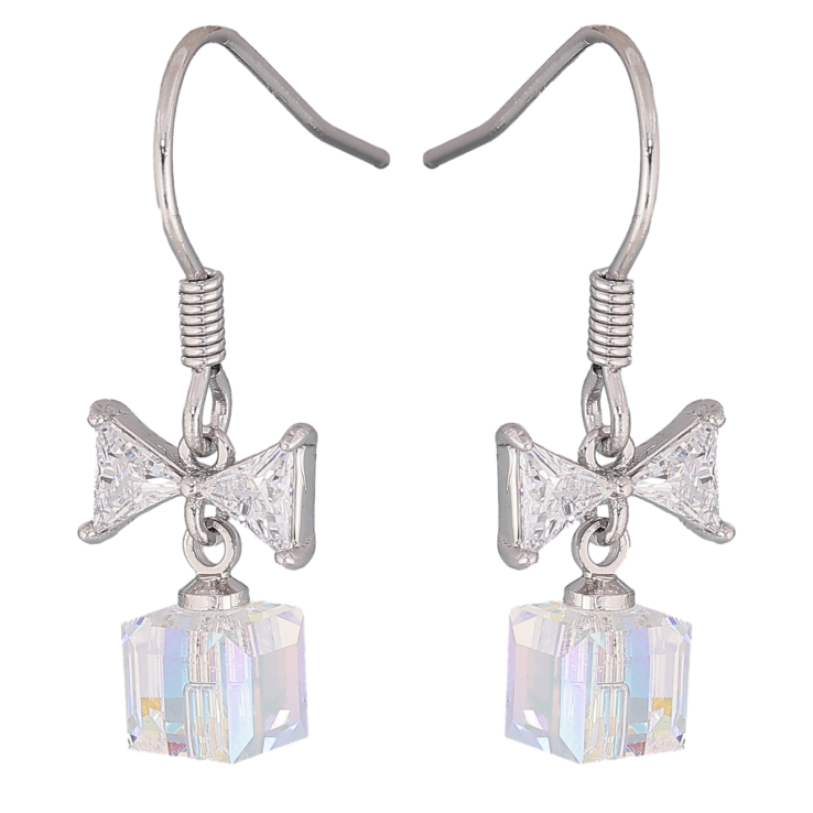 Серьги Xuping цвет Родий с кристаллами Swarovski французский замок "Кристальные кубики Shimmer с бантами" фото №24