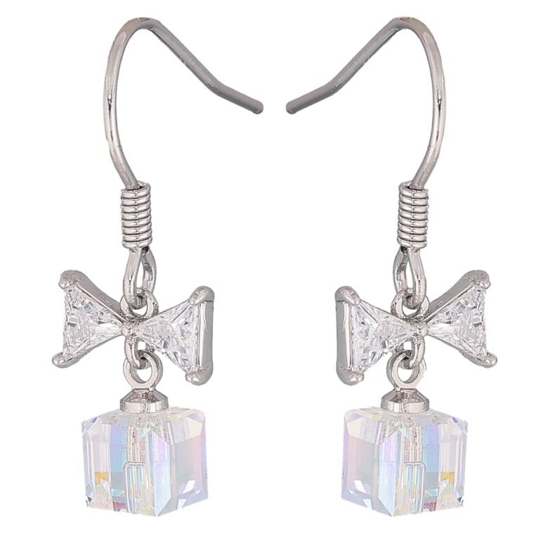 Сережки Xuping колір Родій з кристалами Swarovski французький замок "Кристальні кубики Shimmer з бантами" фото №7 Сережки Xuping колір Родій з кристалами Swarovski французький замок "Кристальні кубики Shimmer з бантами" фото №7