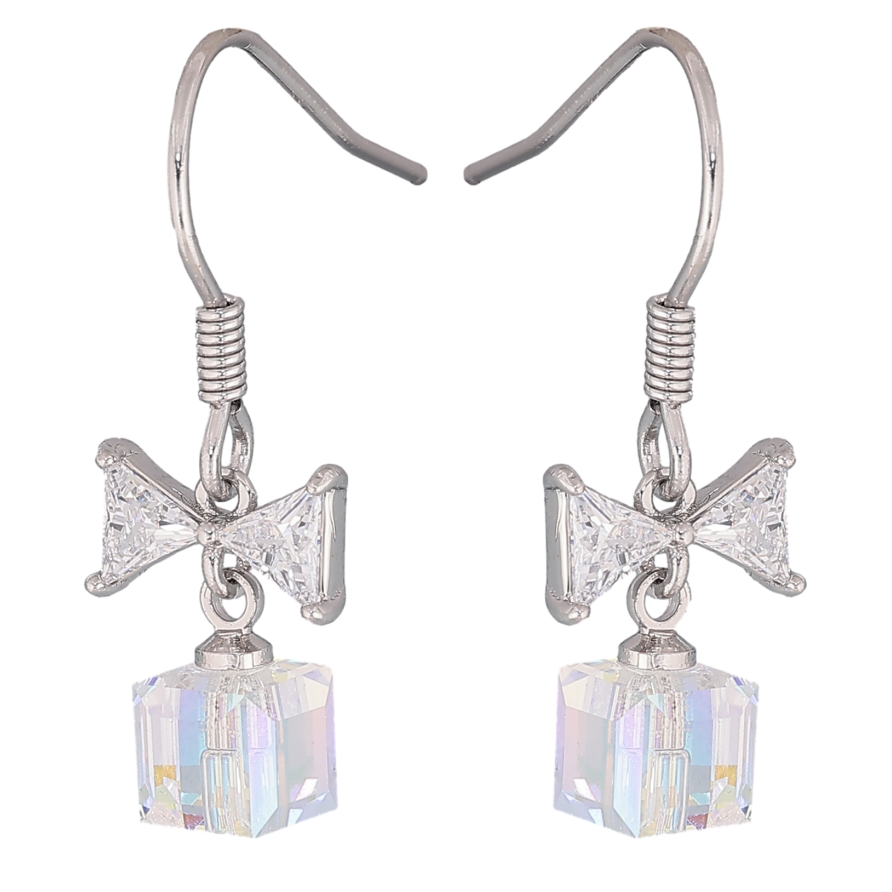 Сережки Xuping колір Родій з кристалами Swarovski французький замок "Кристальні кубики Shimmer з бантами" фото №1 Сережки Xuping колір Родій з кристалами Swarovski французький замок "Кристальні кубики Shimmer з бантами" фото №1