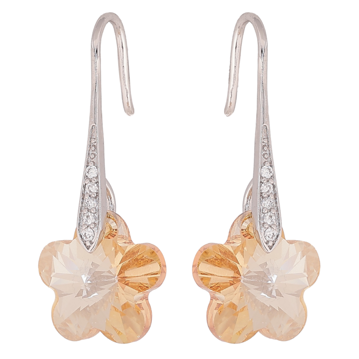 Серьги Xuping цвет Родий с кристаллами Swarovski французский замок "Кристальные цветочки Golden Shadow" фото №17