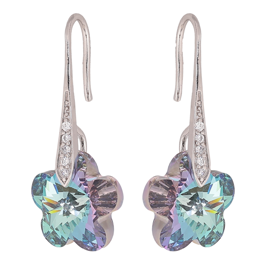 Серьги Xuping цвет Родий с кристаллами Swarovski французский замок "Кристальные цветочки Paradise Shine" фото №1 Серьги Xuping цвет Родий с кристаллами Swarovski французский замок "Кристальные цветочки Paradise Shine" фото №1