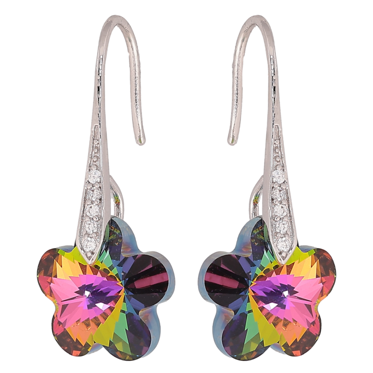 Серьги Xuping цвет Родий с кристаллами Swarovski французский замок "Кристальные цветочки Vitrail Medium" фото №18
