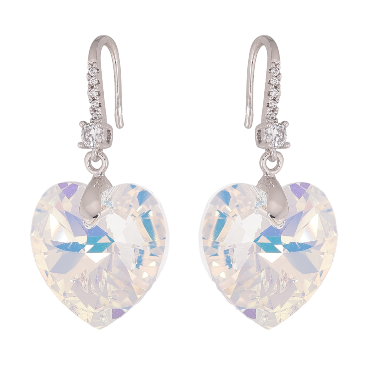 Серьги Xuping цвет Родий с кристаллами Swarovski французский замок "Кристальные сердечки Shimmer" фото №4