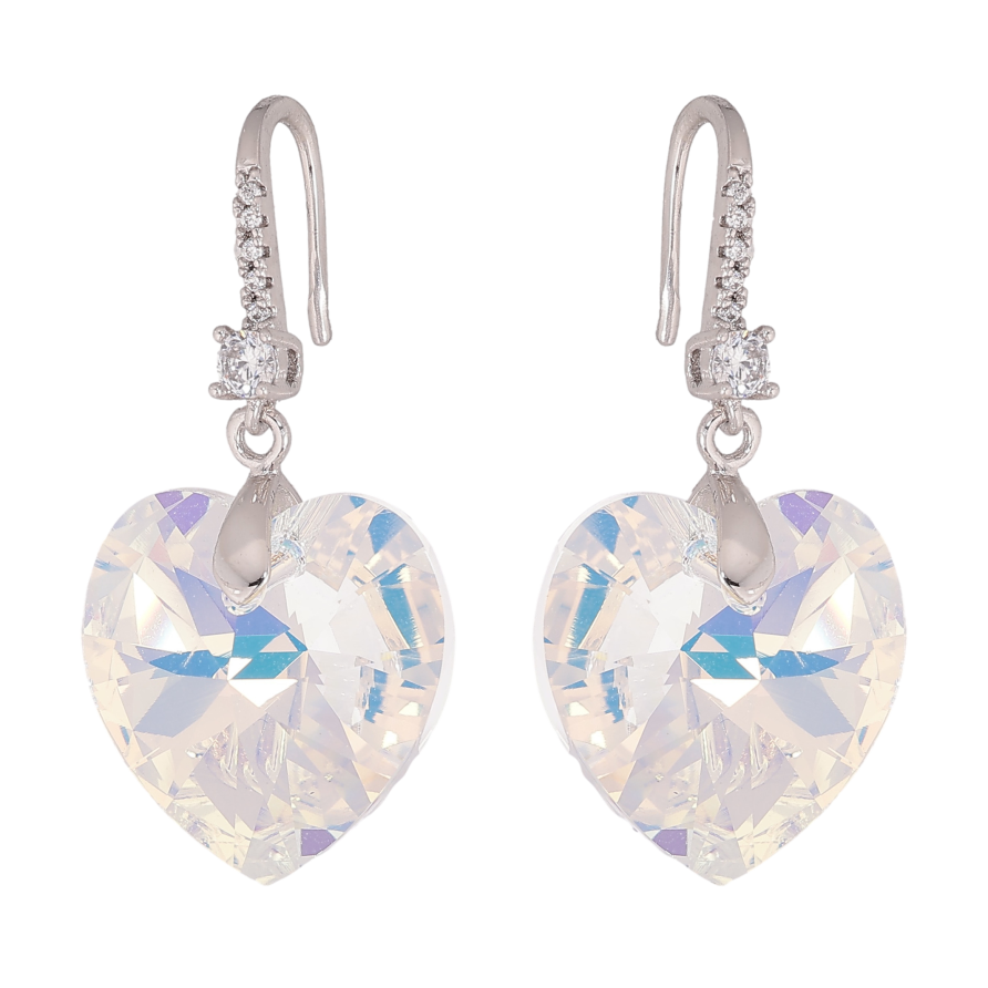 Серьги Xuping цвет Родий с кристаллами Swarovski французский замок "Кристальные сердечки Shimmer" фото №1 Серьги Xuping цвет Родий с кристаллами Swarovski французский замок "Кристальные сердечки Shimmer" фото №1
