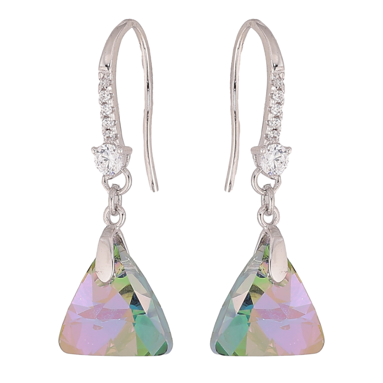 Серьги Xuping цвет Родий с кристаллами Swarovski французский замок "Кристальные треугольники Vitrail Light" фото №3 Серьги Xuping цвет Родий с кристаллами Swarovski французский замок "Кристальные треугольники Vitrail Light" фото №3