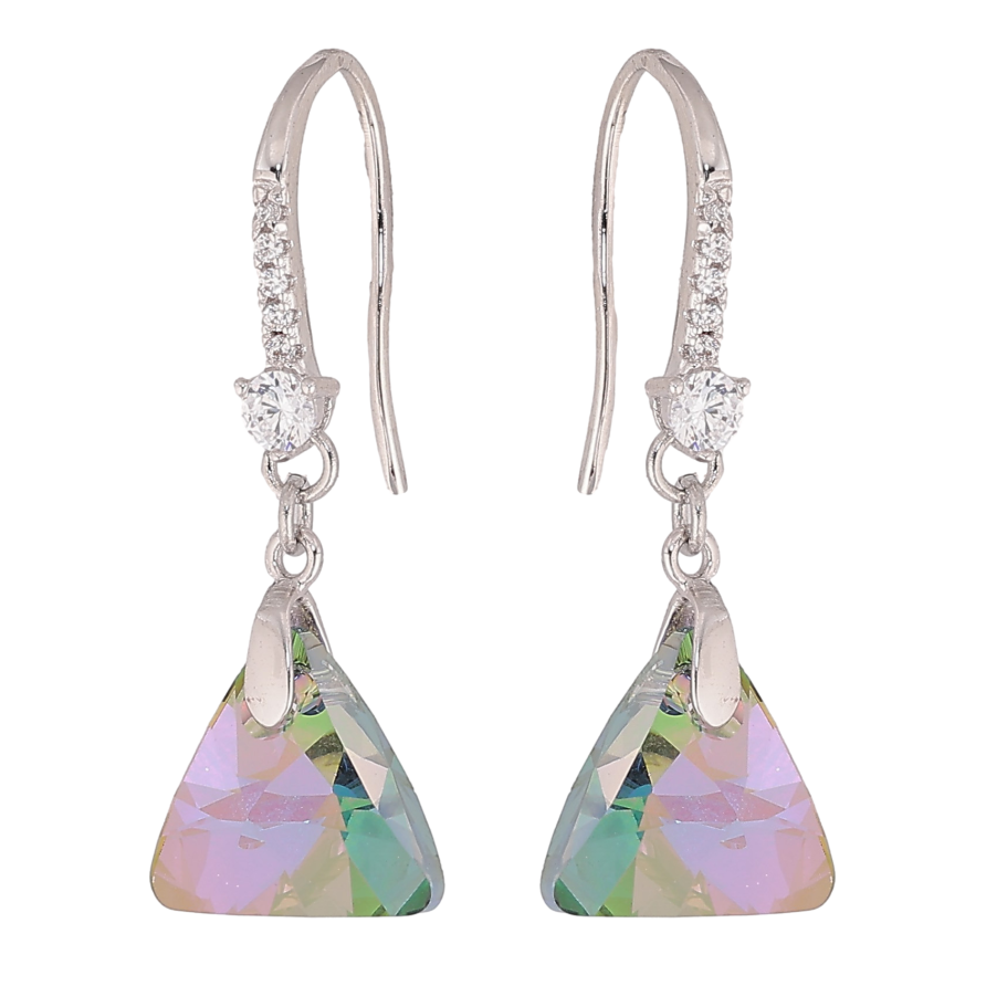 Серьги Xuping цвет Родий с кристаллами Swarovski французский замок "Кристальные треугольники Vitrail Light" фото №1 Серьги Xuping цвет Родий с кристаллами Swarovski французский замок "Кристальные треугольники Vitrail Light" фото №1