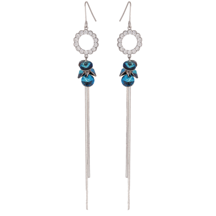 Серьги Xuping цвет Родий с кристаллами Swarovski французский замок "Кристаллы Metallic Blue на колечках" фото №10