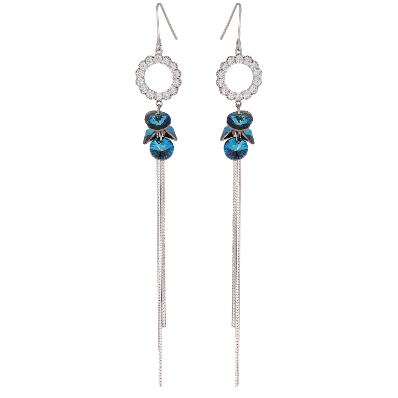 Серьги Xuping цвет Родий с кристаллами Swarovski французский замок "Кристаллы Metallic Blue на колечках" фото №2 Серьги Xuping цвет Родий с кристаллами Swarovski французский замок "Кристаллы Metallic Blue на колечках" фото №2