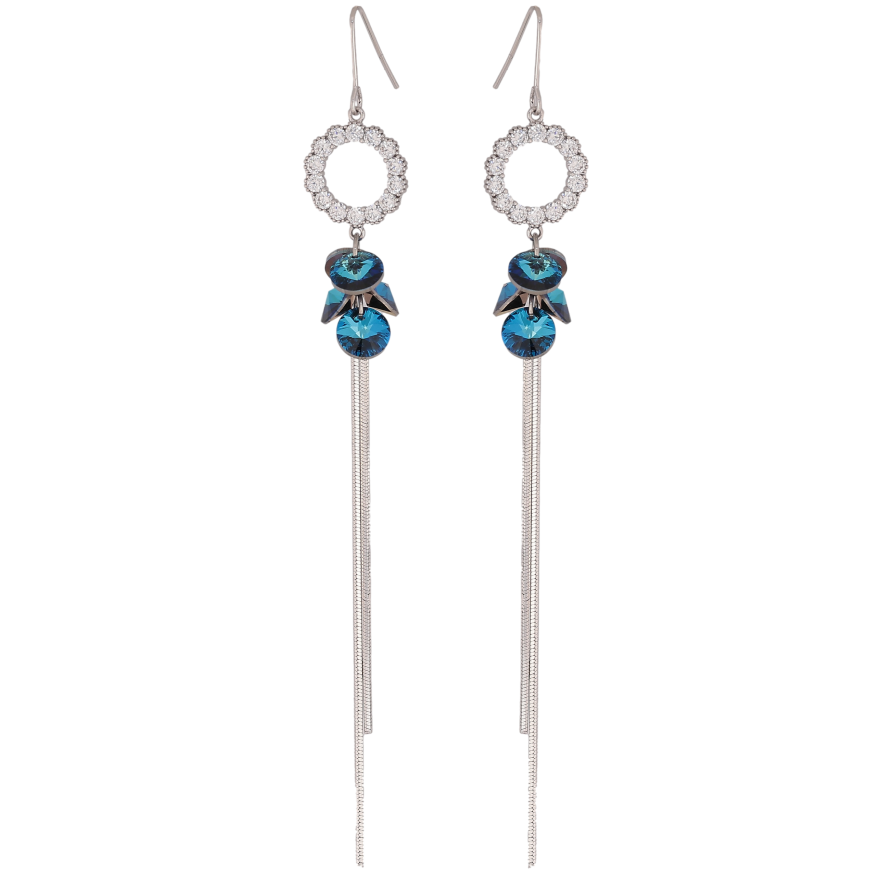 Серьги Xuping цвет Родий с кристаллами Swarovski французский замок "Кристаллы Metallic Blue на колечках" фото №1