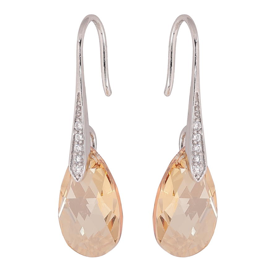 Серьги Xuping цвет Родий с кристаллами Swarovski французский замок "Кристаллы Golden Shadow" фото №1