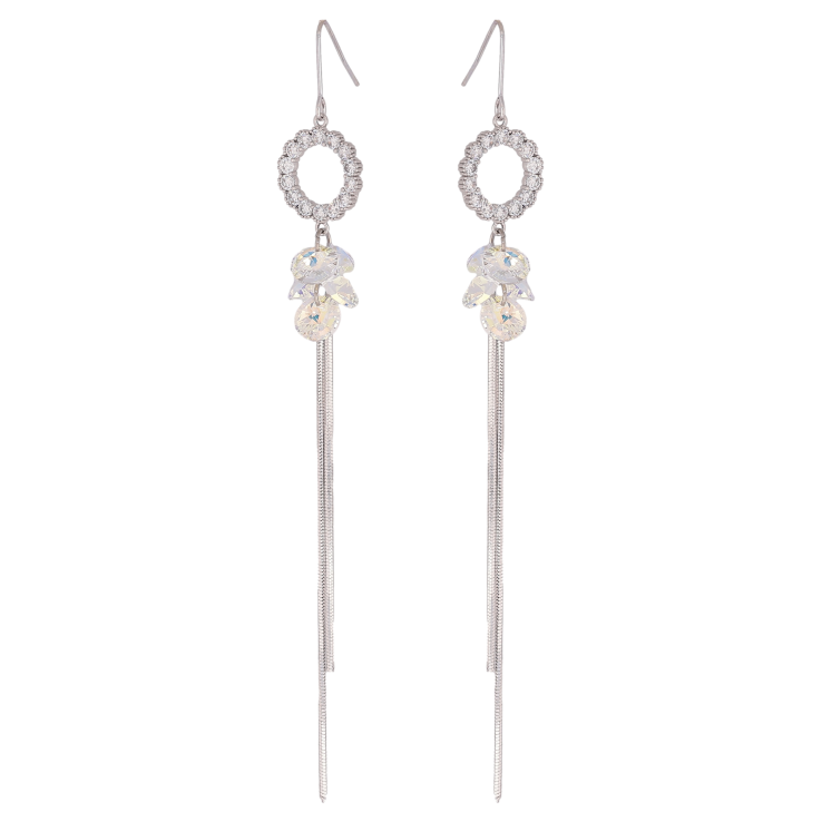Серьги Xuping цвет Родий с кристаллами Swarovski французский замок "Кристаллы Shimmer на колечках с цепочками" фото №11