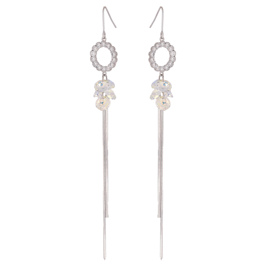 Серьги Xuping цвет Родий с кристаллами Swarovski французский замок "Кристаллы Shimmer на колечках с цепочками" фото №1