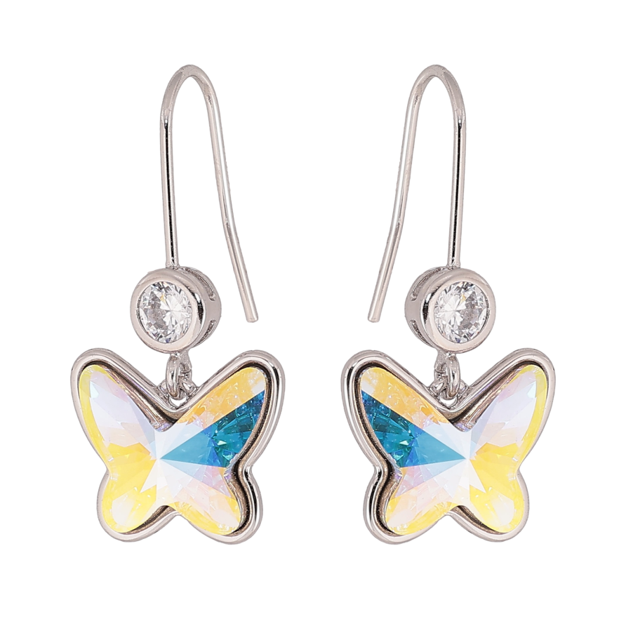 Серьги Xuping цвет Родий с кристаллами Swarovski французский замок "Бабочка кристалл АВ" фото №1 Серьги Xuping цвет Родий с кристаллами Swarovski французский замок "Бабочка кристалл АВ" фото №1