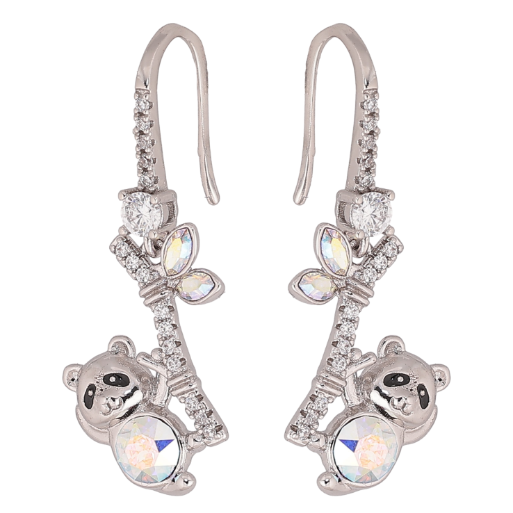 Серьги Xuping цвет Родий с кристаллами Swarovski французский замок "Панды с кристаллами АВ" фото №21