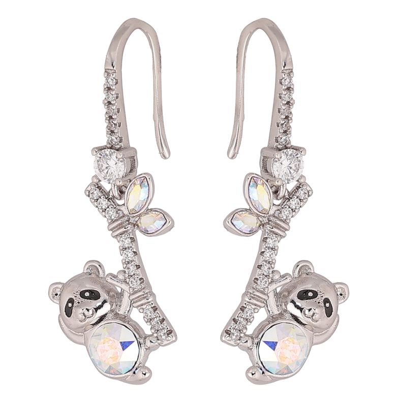 Серьги Xuping цвет Родий с кристаллами Swarovski французский замок "Панды с кристаллами АВ" фото №1
