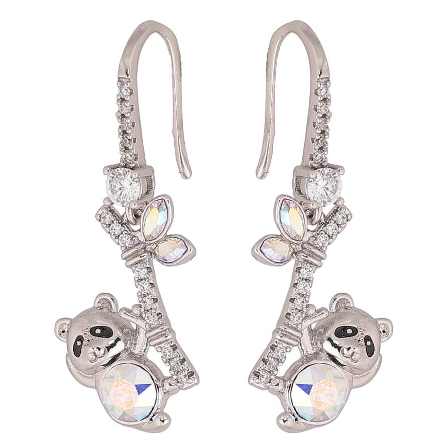 Серьги Xuping цвет Родий с кристаллами Swarovski французский замок "Панды с кристаллами АВ" фото №1