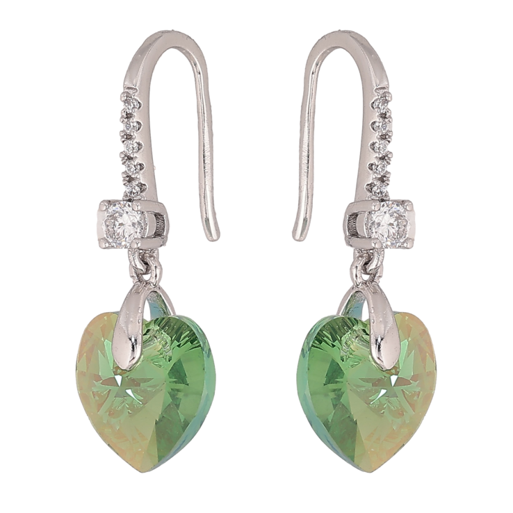 Серьги Xuping цвет Родий с кристаллами Swarovski французский замок "Сердца Peridot" фото №9