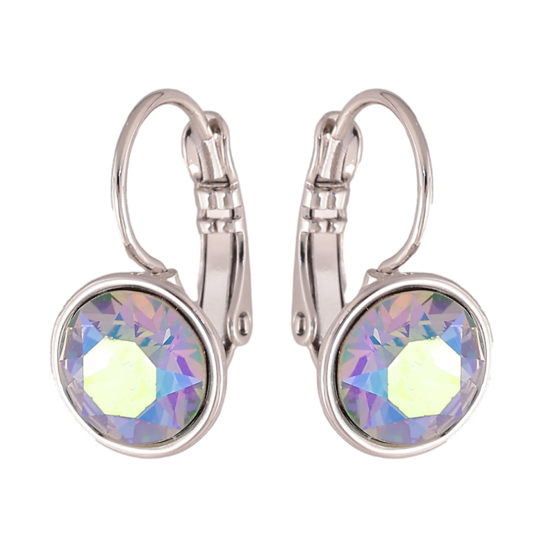 Сережки Xuping колір Родій з кристалами Swarovski французький замок "Кристали Peridot Shimmer" ø 10мм фото №1 Сережки Xuping колір Родій з кристалами Swarovski французький замок "Кристали Peridot Shimmer" ø 10мм фото №1