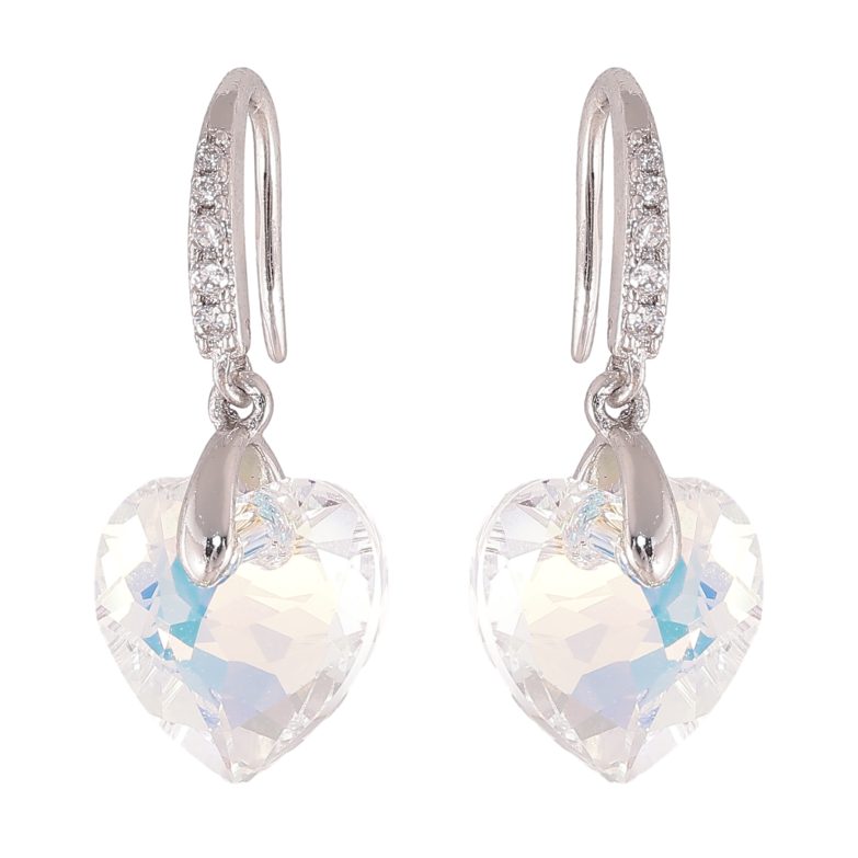 Серьги Xuping цвет Родий с кристаллами Swarovski французский замок "Кристальные сердечки Shimmer" фото №1 Серьги Xuping цвет Родий с кристаллами Swarovski французский замок "Кристальные сердечки Shimmer" фото №1