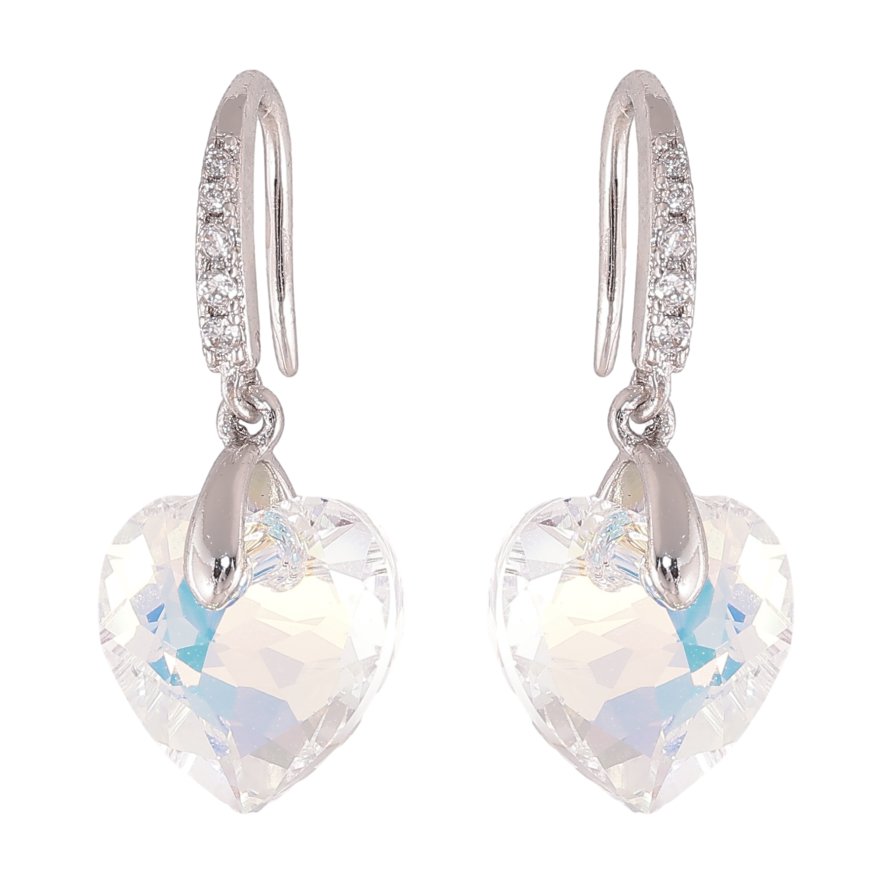 Серьги Xuping цвет Родий с кристаллами Swarovski французский замок "Кристальные сердечки Shimmer" фото №1 Серьги Xuping цвет Родий с кристаллами Swarovski французский замок "Кристальные сердечки Shimmer" фото №1