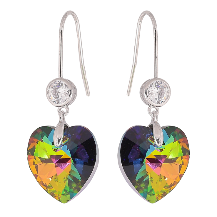 Серьги Xuping цвет Родий с кристаллами Swarovski на дужке "Кристалл сердечко Vitrail Medium" фото №12