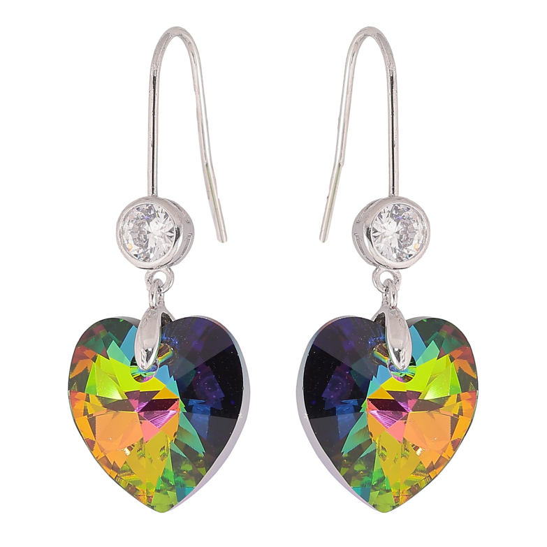 Серьги Xuping цвет Родий с кристаллами Swarovski на дужке "Кристалл сердечко Vitrail Medium" фото №1 Серьги Xuping цвет Родий с кристаллами Swarovski на дужке "Кристалл сердечко Vitrail Medium" фото №1