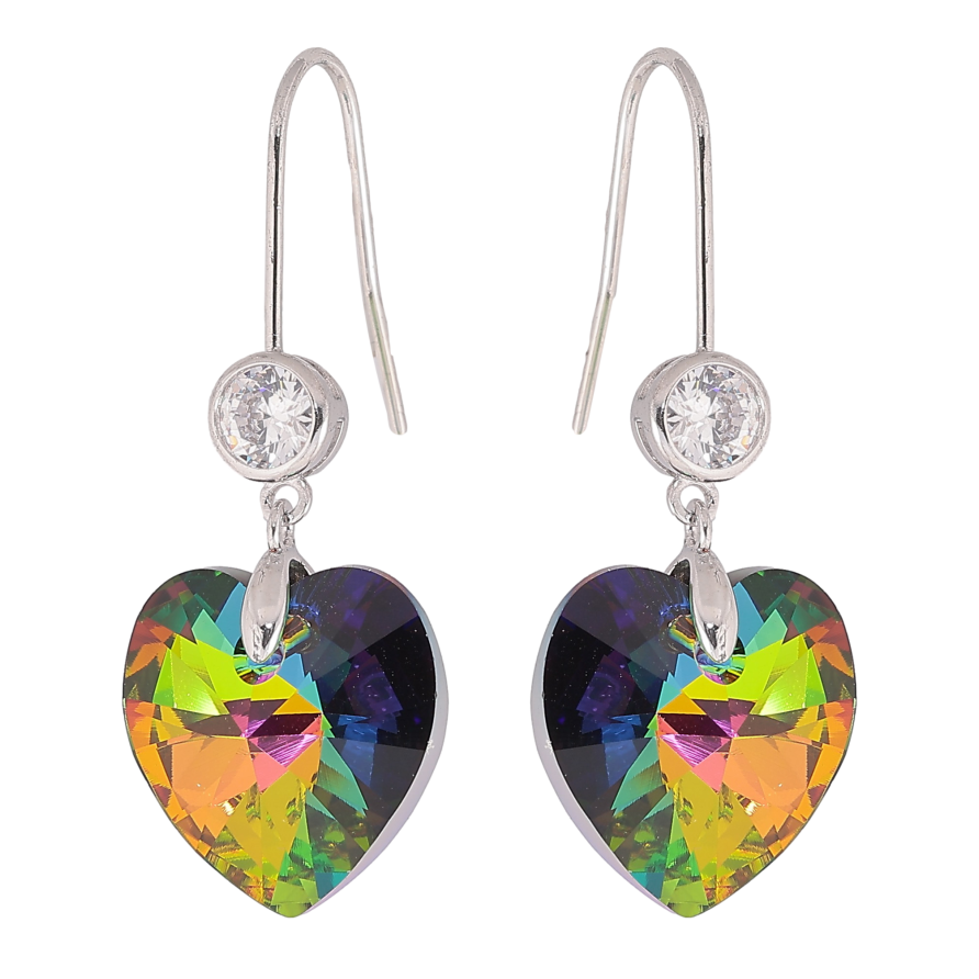 Серьги Xuping цвет Родий с кристаллами Swarovski на дужке "Кристалл сердечко Vitrail Medium" фото №1 Серьги Xuping цвет Родий с кристаллами Swarovski на дужке "Кристалл сердечко Vitrail Medium" фото №1