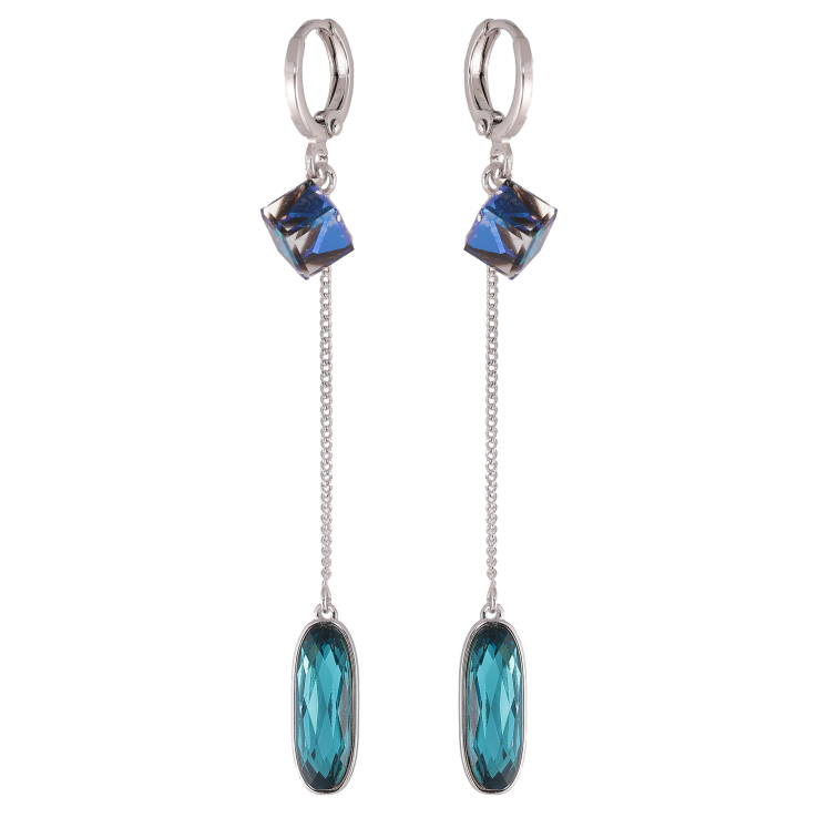 Серьги Xuping цвет Родий с кристаллами Swarovski подвески на колечках "Кристаллы Blue Zircon" фото №4 Серьги Xuping цвет Родий с кристаллами Swarovski подвески на колечках "Кристаллы Blue Zircon" фото №4