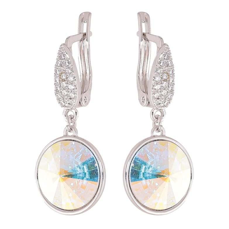 Серьги Xuping цвет Родий с кристаллами Swarovski английский замок "Кристаллы АВ" фото №1