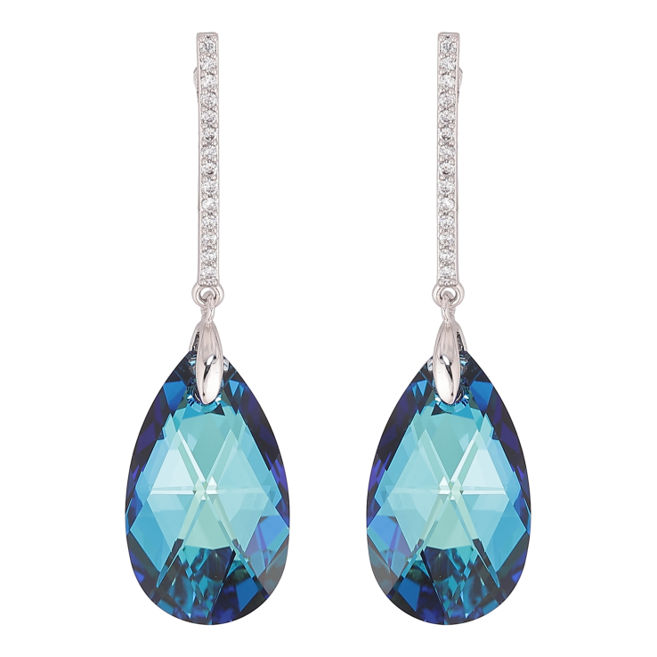 Сережки Xuping колір Родій з кристалами Swarovski пусети "Доріжка кристальною краплею Metallic Blue" фото №13