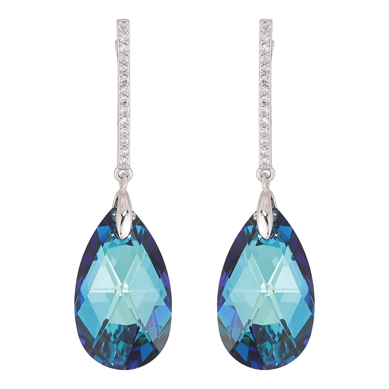 Серьги Xuping цвет Родий с кристаллами Swarovski пусеты "Дорожка с кристальной каплей Metallic Blue" фото №3 Серьги Xuping цвет Родий с кристаллами Swarovski пусеты "Дорожка с кристальной каплей Metallic Blue" фото №3