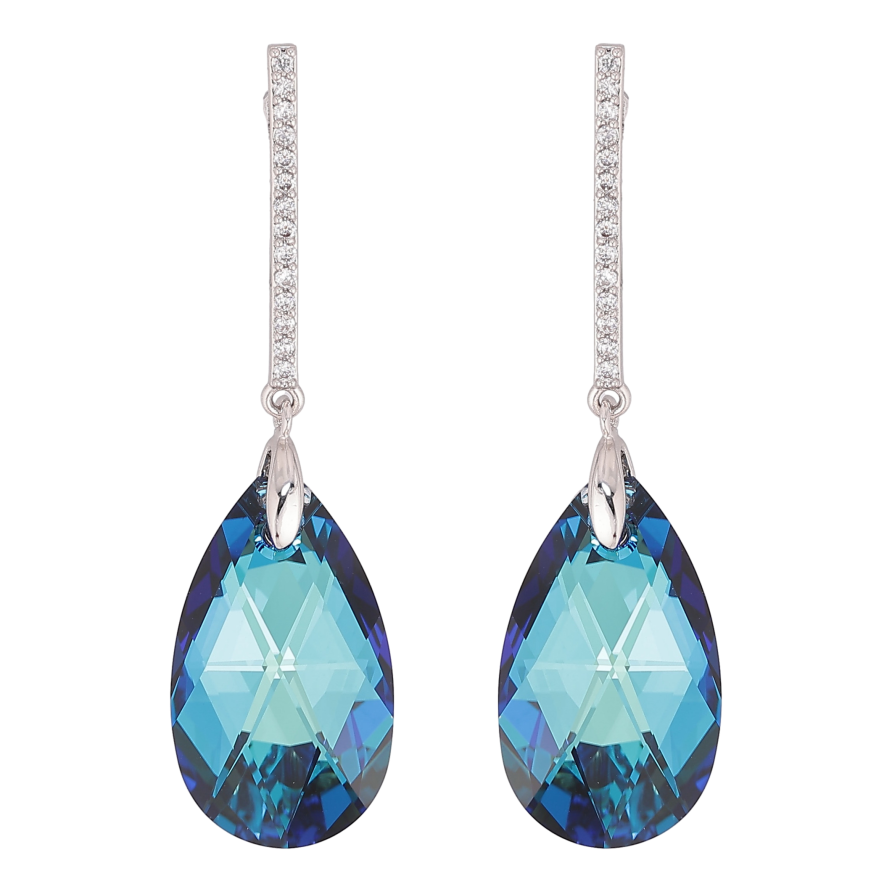 Сережки Xuping колір Родій з кристалами Swarovski пусети "Доріжка кристальною краплею Metallic Blue" фото №1 Сережки Xuping колір Родій з кристалами Swarovski пусети "Доріжка кристальною краплею Metallic Blue" фото №1