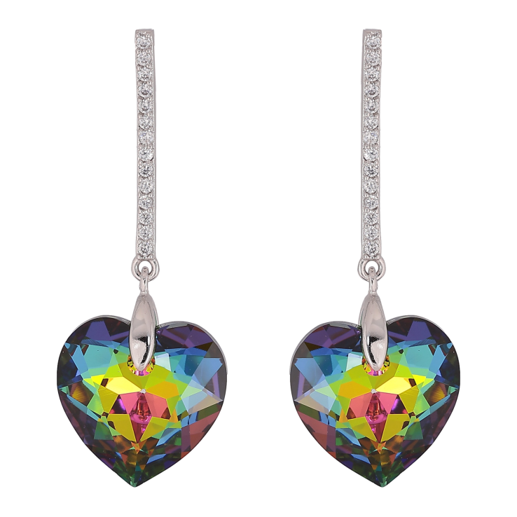 Сережки Xuping колір Родій з кристалами Swarovski пусети «Доріжки з кристальним серцем Vitrail Medium» фото №10