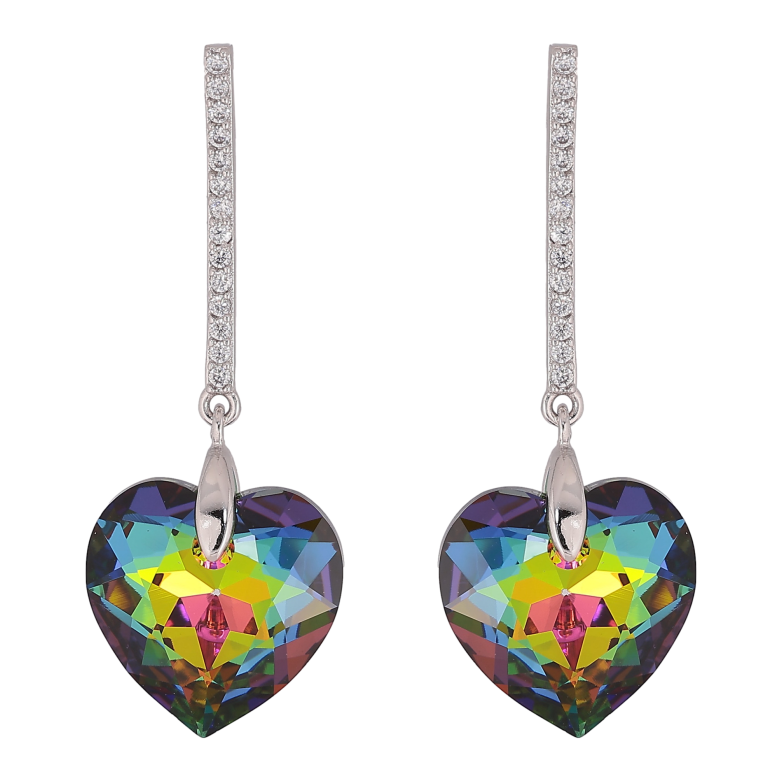 Серьги Xuping цвет Родий с кристаллами Swarovski пусеты "Дорожки с кристальным сердцем Vitrail Medium" фото №1 Серьги Xuping цвет Родий с кристаллами Swarovski пусеты "Дорожки с кристальным сердцем Vitrail Medium" фото №1