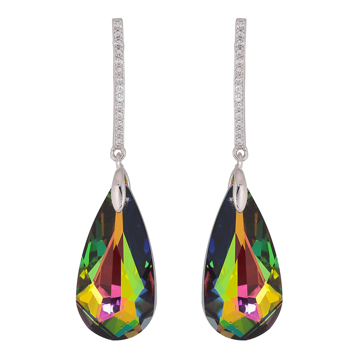Сережки Xuping колір Родій з кристалами Swarovski пусети "Дорожка кристальною краплею Vitrail Medium" фото №12