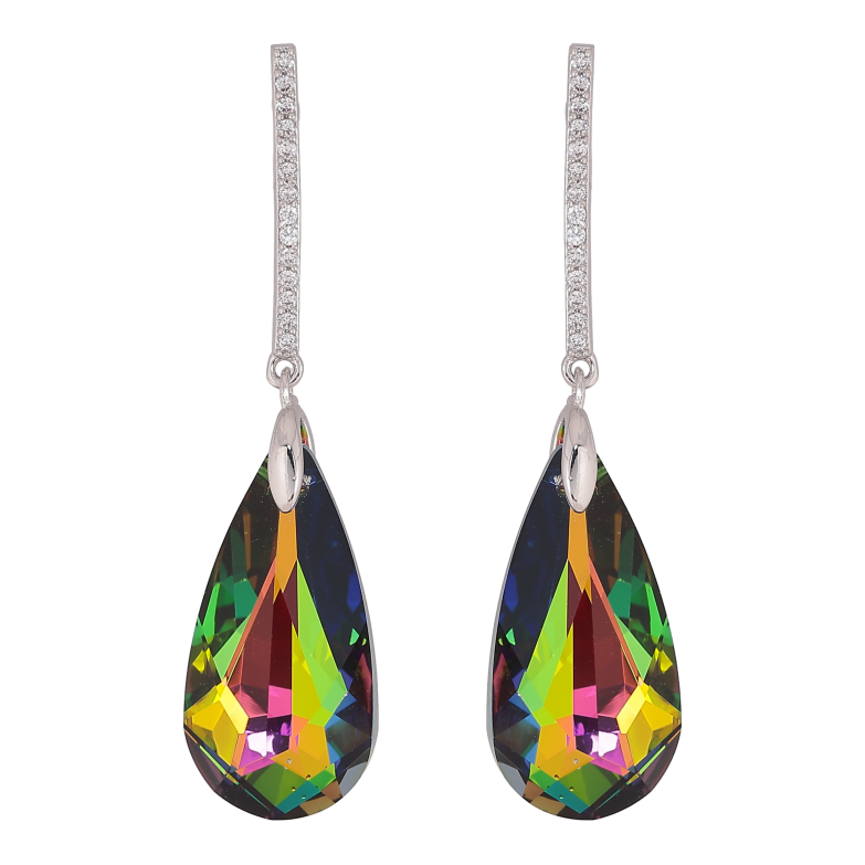 Сережки Xuping колір Родій з кристалами Swarovski пусети "Дорожка кристальною краплею Vitrail Medium" фото №2 Сережки Xuping колір Родій з кристалами Swarovski пусети "Дорожка кристальною краплею Vitrail Medium" фото №2