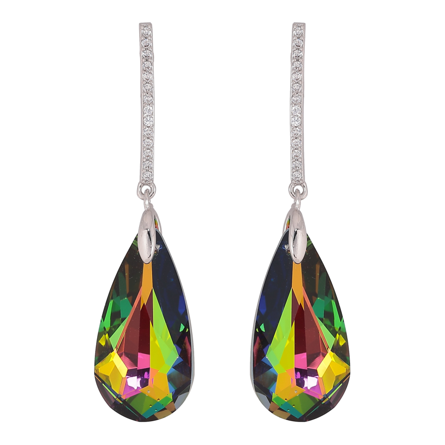 Серьги Xuping цвет Родий с кристаллами Swarovski пусеты "Дорожка с кристальной каплей Vitrail Medium" фото №1 Серьги Xuping цвет Родий с кристаллами Swarovski пусеты "Дорожка с кристальной каплей Vitrail Medium" фото №1