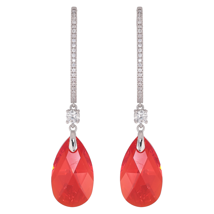 Сережки Xuping колір Родій з кристалами Swarovski пусети "Дуга кристальна з підвісками Siam" фото №15